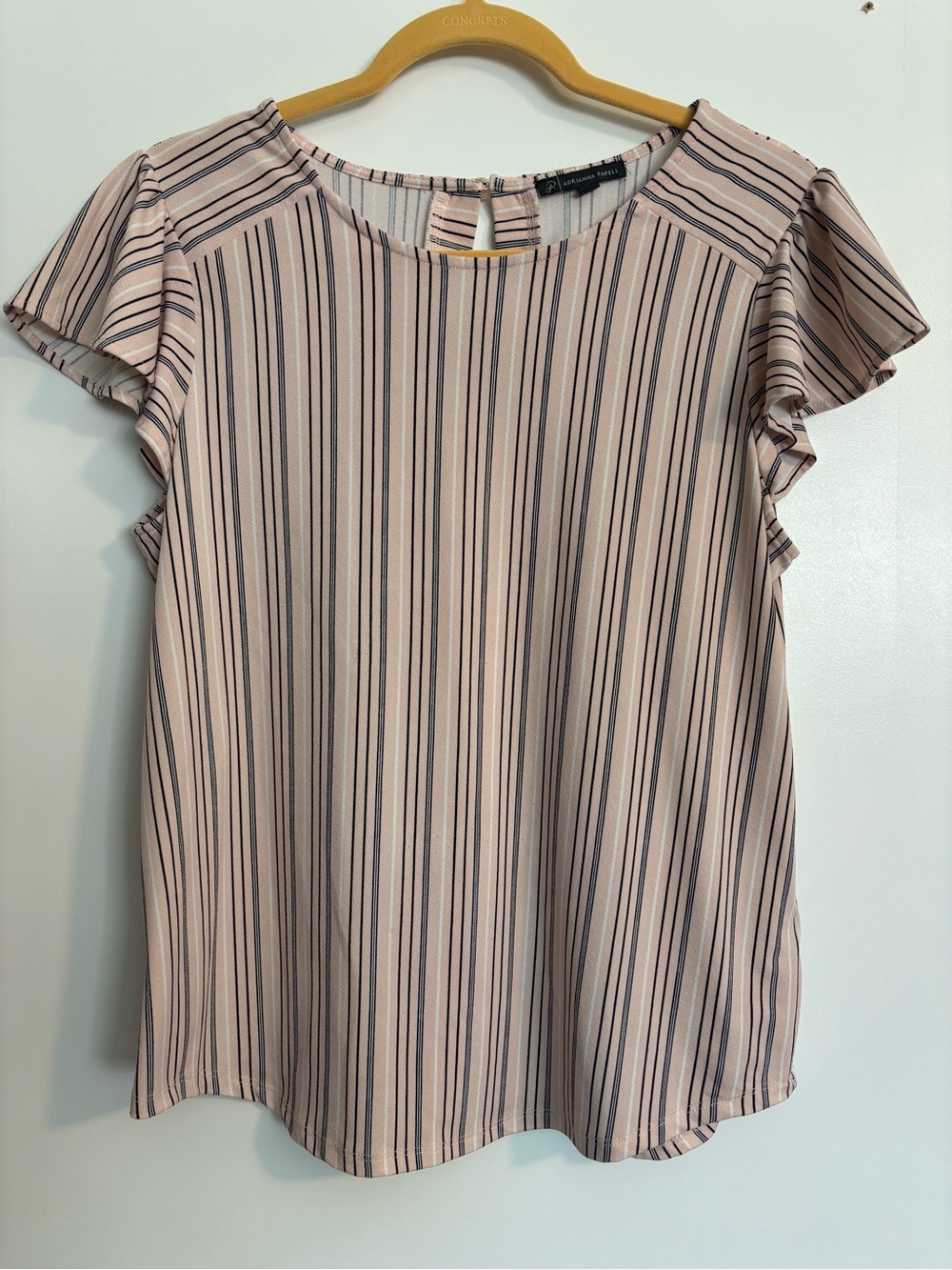 Adrianna Papell Striped Flutter Cap Sleeve Sleeve Blouse Blush Pink M Flowy Top